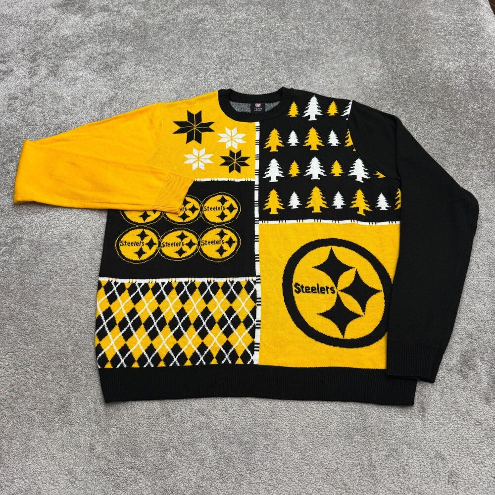 NFL Apparel Pittsburgh Steelers Ugly Christmas Sweater Mens 2XL Yellow Black